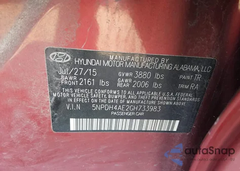 2016 Hyundai Elantra Se z USA, uszkodzony, nr VIN 5NPDH4AE2GH733983